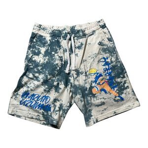 Naruto Shorts Mens Gray Dyed Graphic Print Pockets Drawstring Shippuden Sz Small